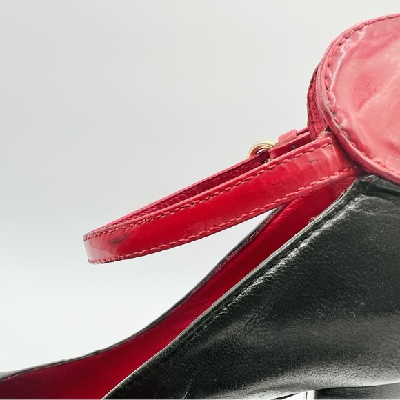 LOVE MOSCHINO PUMPS OPEN TOE LEATHER HEEL RED AND BLACK SHOE HEART SHAPE SIZE 38 - Picture 13 of 17